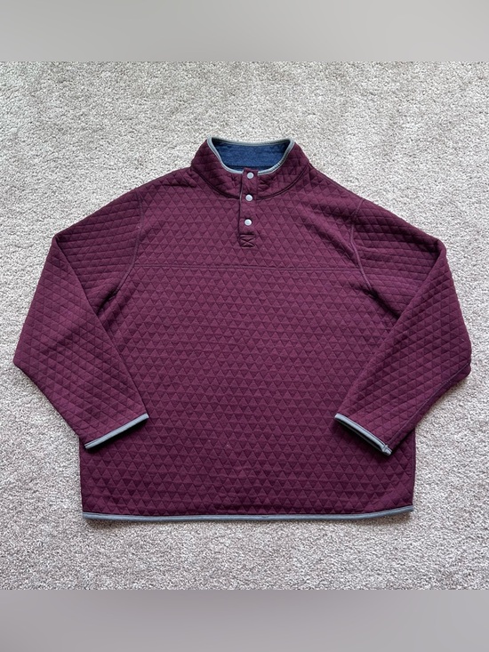 unkown Other - Men's Reversible Diamond Quilt Snap Neck Pullover - Burgundy & Navy Blue M/L